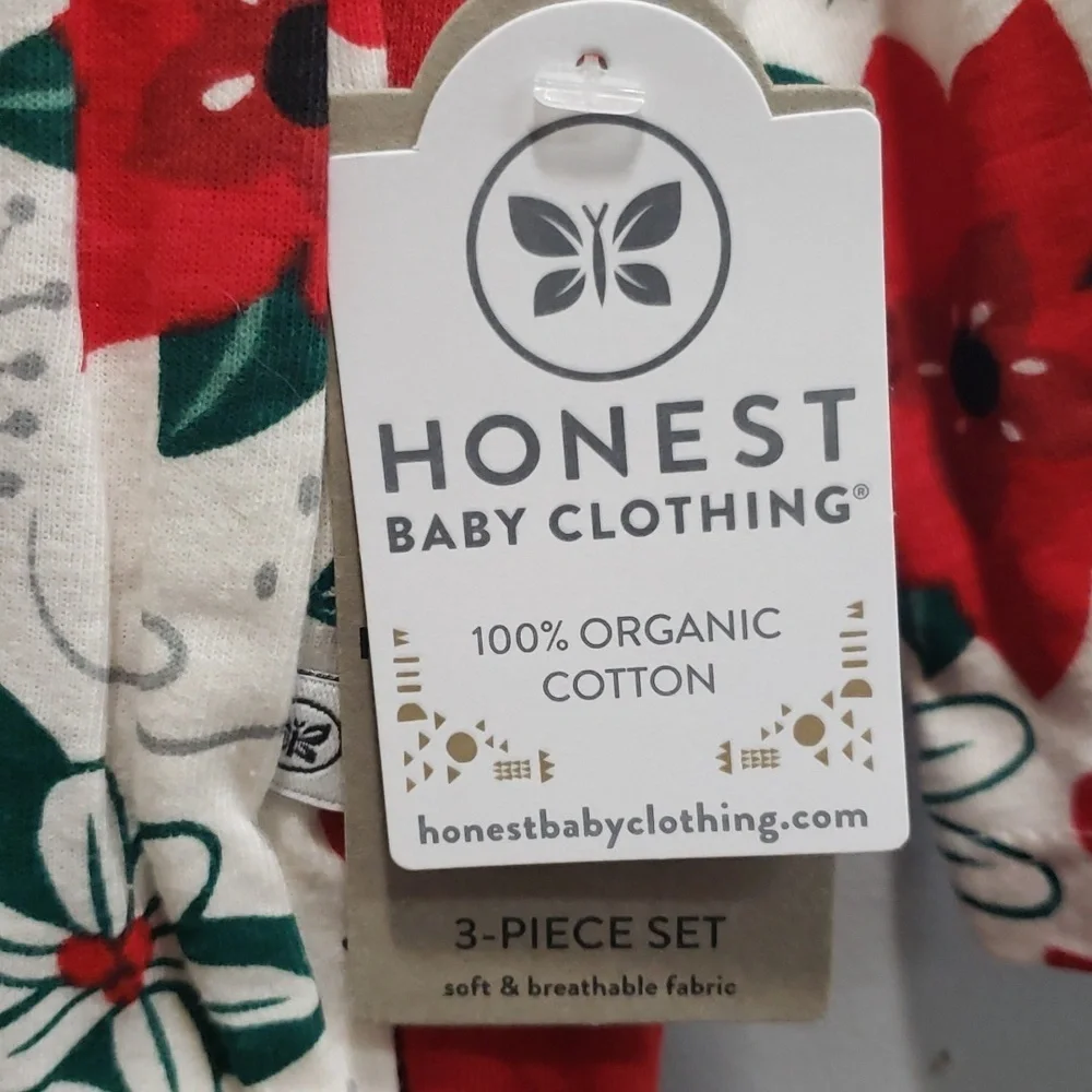 Honest Baby Clothing NWT Holiday 3-piece 100% Organic Cotton Set
